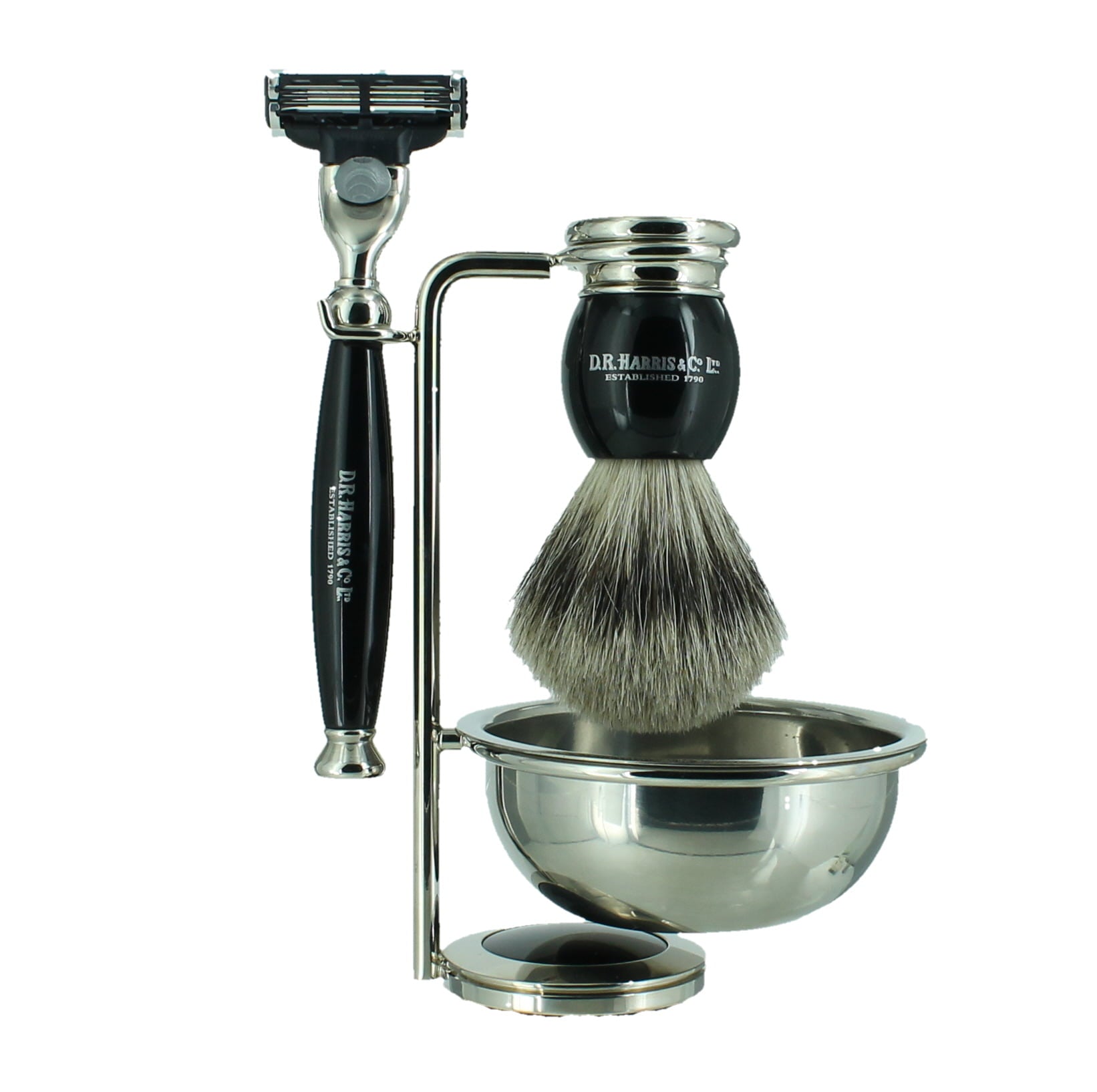 D.R. Harris 4 - Piece Shaving Set - Ebony - Mach 3