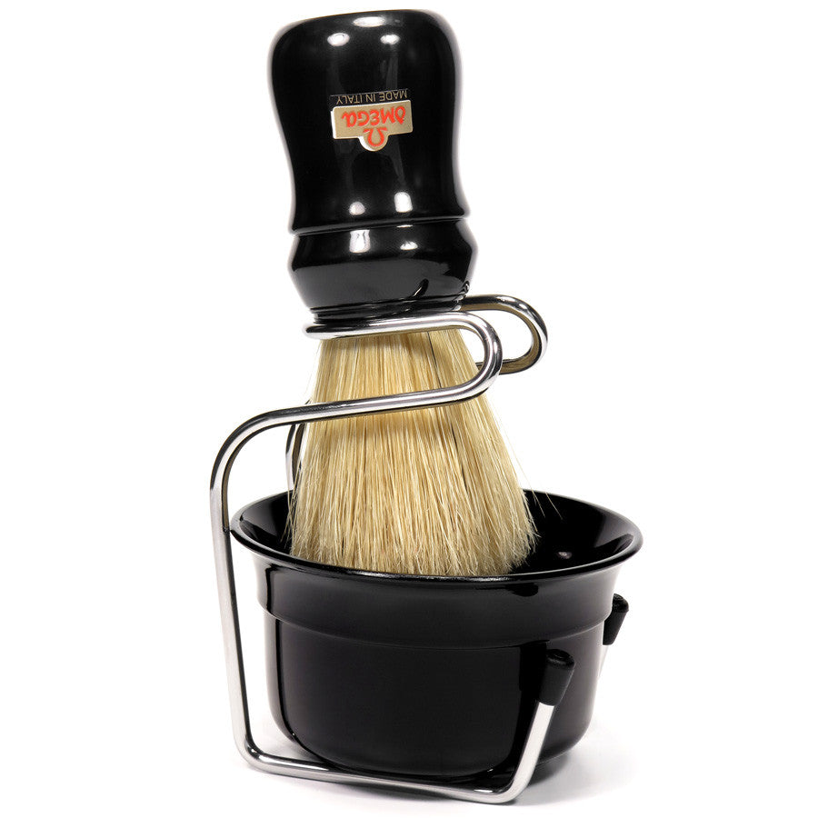 Omega Pure Bristle Black Shaving Brush with Bowl and Support 49.18 - Cyril R. Salter