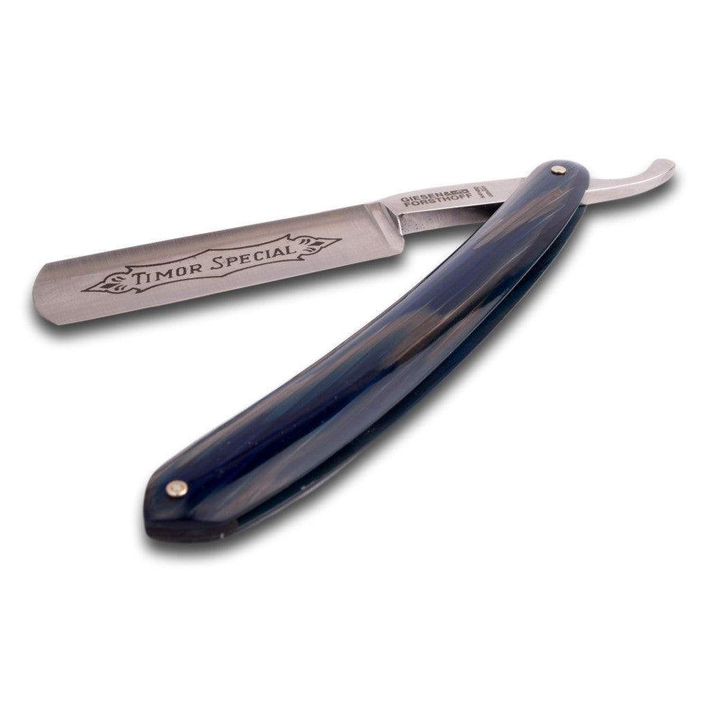 Giesen & Forsthoff 'Timor Special' Blue Celluloid Handle Straight Razor - Cyril R. Salter