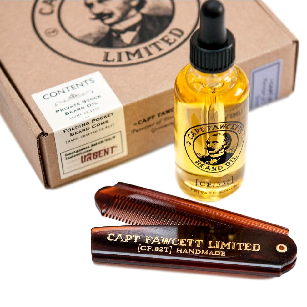 Captain Fawcett's Beard Oil (CF.332) & Folding Pocket Beard Comb (CF.82T)