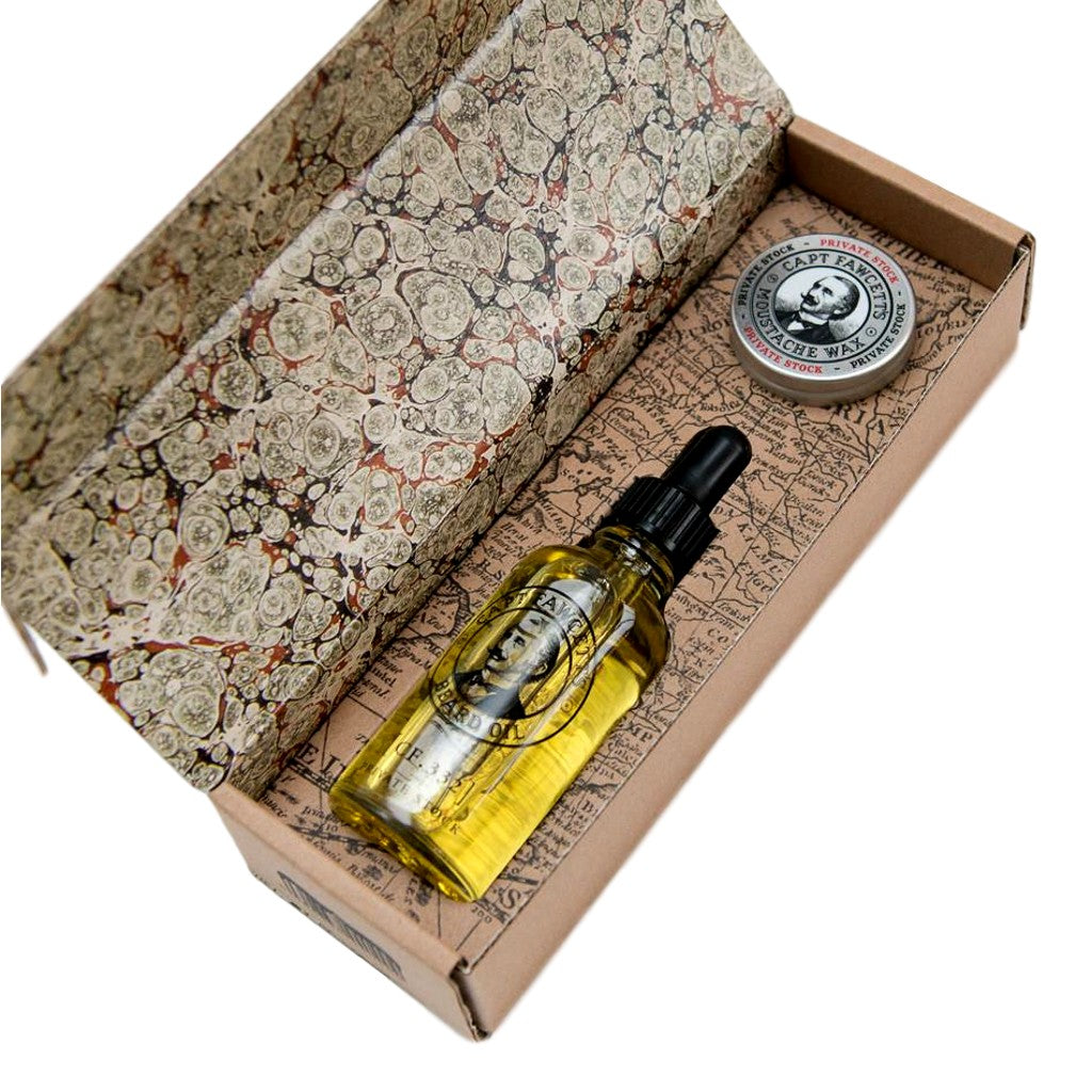 Captain Fawcett's Private Stock 胡须油和胡须蜡礼品套装