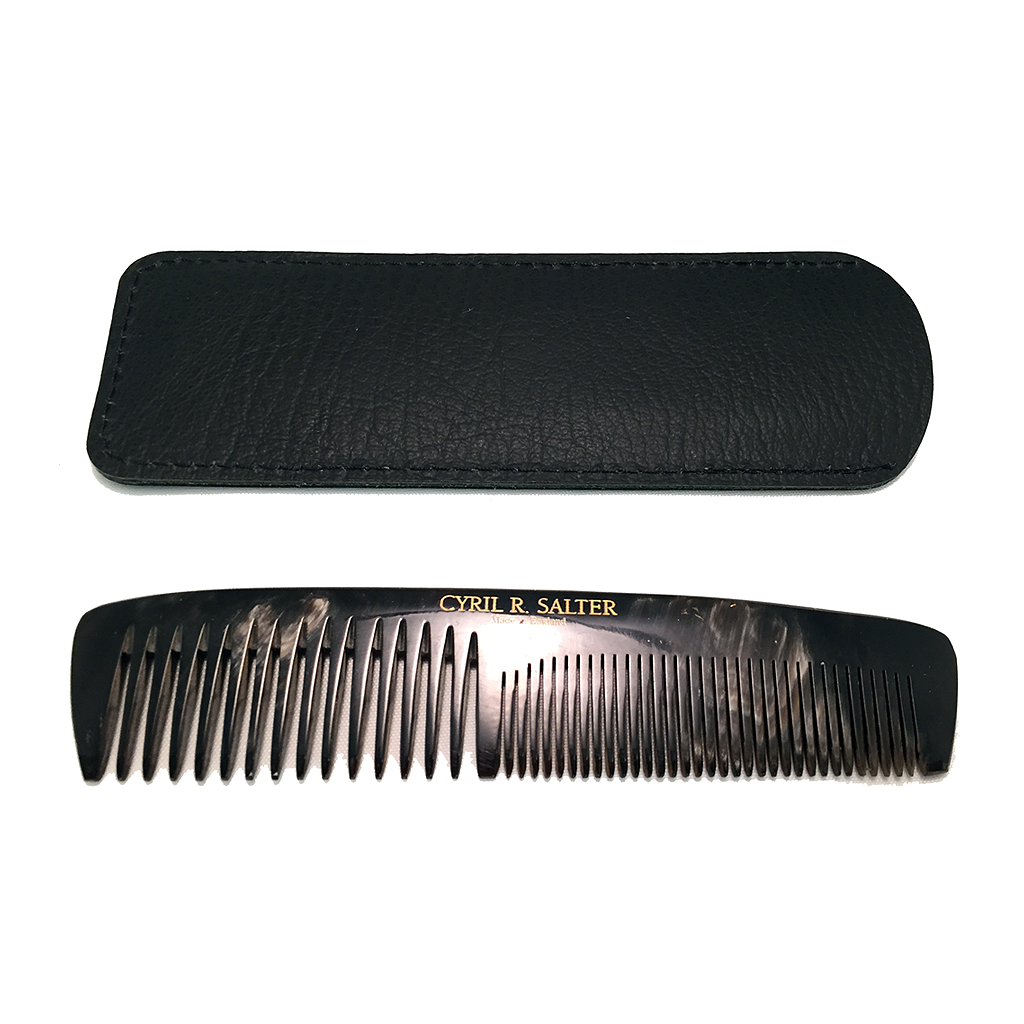 Cyril R. Salter Genuine Horn Double Tooth Comb with Leather Pouch 13cm