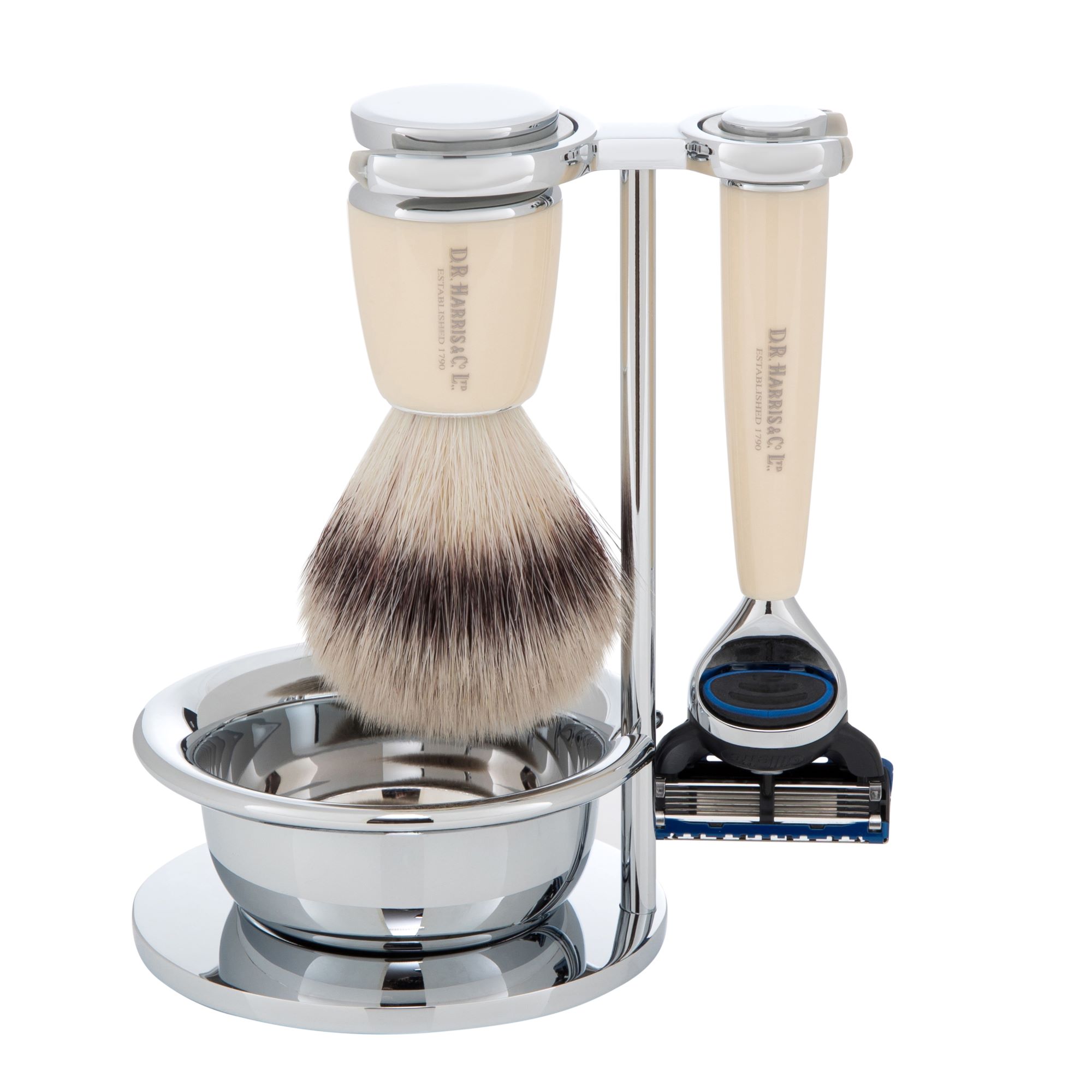 D.R. Harris 4 Piece Fusion Razor Synthetic Shaving Set