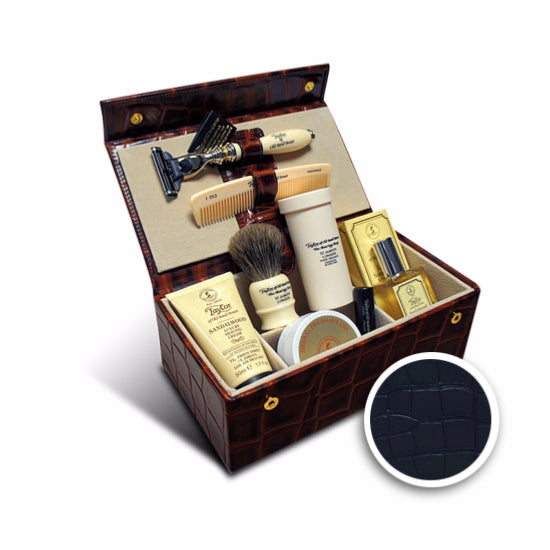 Taylor of Old Bond Street Sandalwood Luxury Men's Grooming Box in Black Mock-Croc - Cyril R. Salter