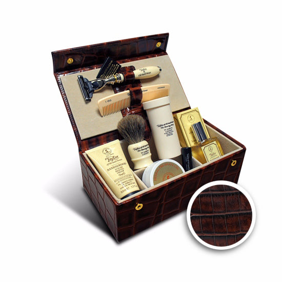 Taylor of Old Bond Street Sandalwood Luxury Men's Grooming Box in Brown Mock-Croc