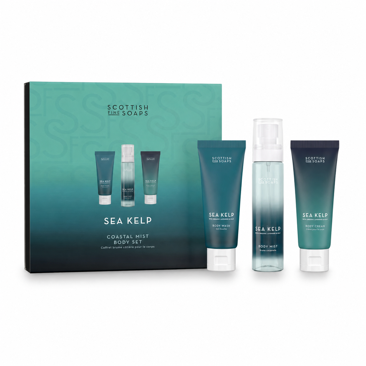 Sea Kelp Coastal Mist Body Set on white background