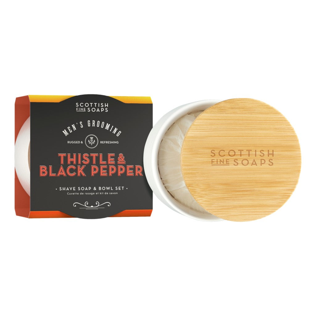 The Scottish Fine Soaps Thistle & Black Pepper Shave Soap & Bowl Set