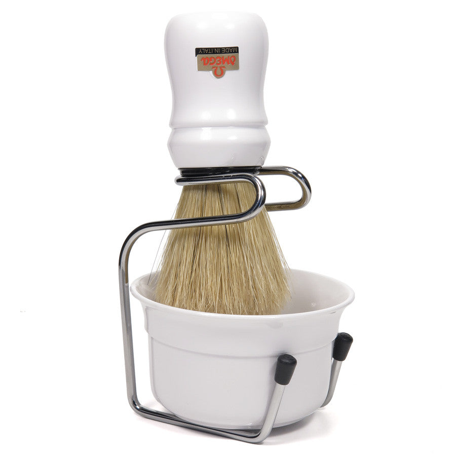 Omega Pure Bristle White Shaving Brush with Bowl and Support 49.18 - Cyril R. Salter