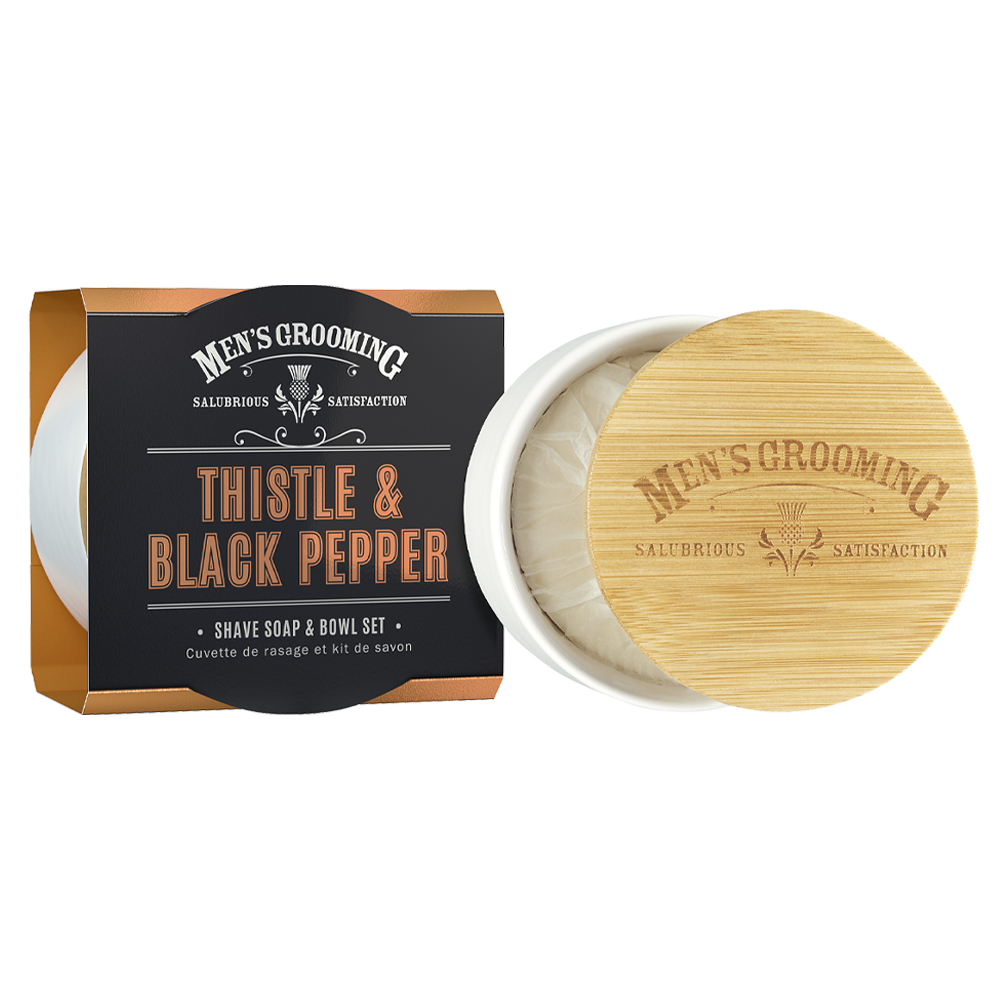 The Scottish Fine Soaps Company Jabón de afeitar y cuenco de cardo y pimienta negra, 100 g