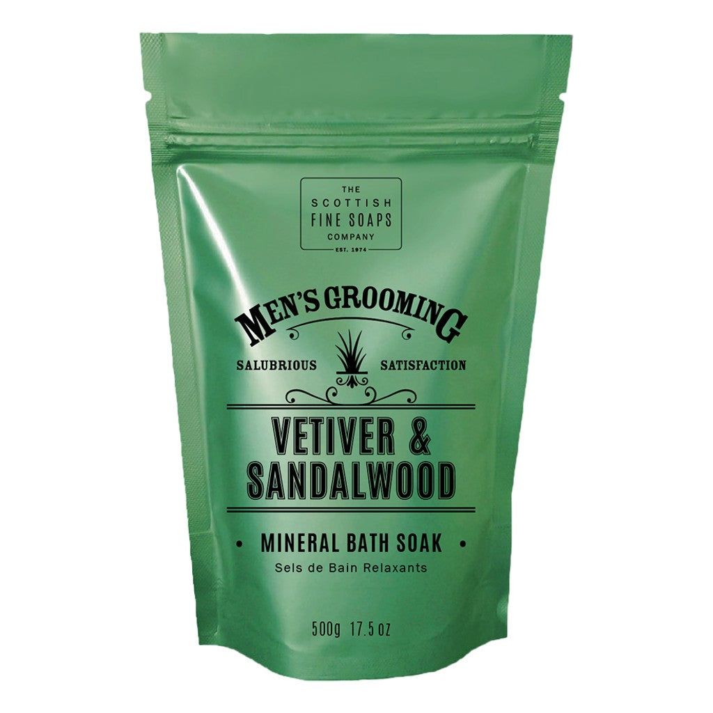 The Scottish Fine Soaps Company Vetiver & Sandalwood Mineral Bath Soak 500g - Cyril R. Salter | Trade Suppliers of Gentlemen's Grooming Products