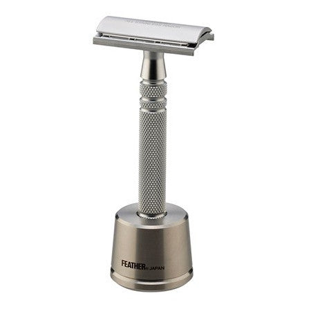 Feather All Stainless Safety Razor with Stainless Steel Stand