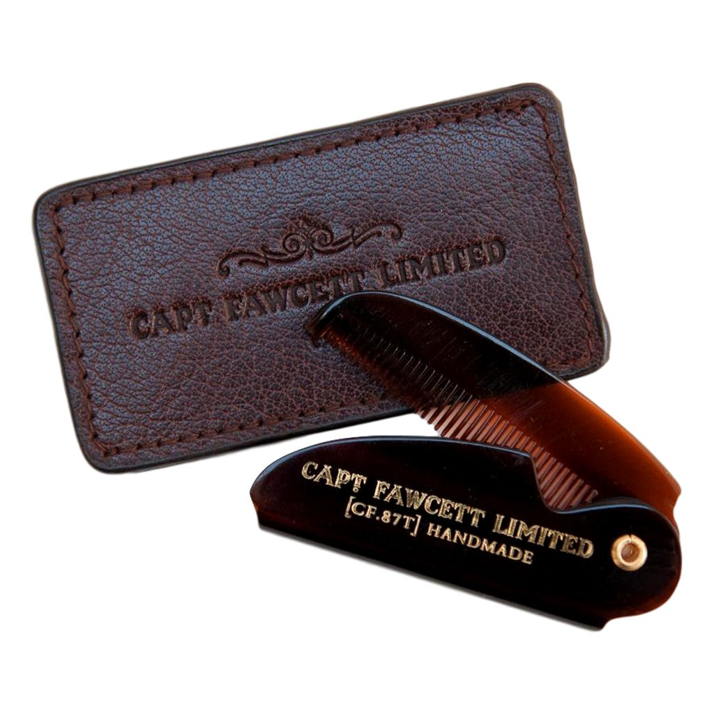 Captain Fawcett's Folding Pocket Moustache Comb (CF.87T) with Leather Case