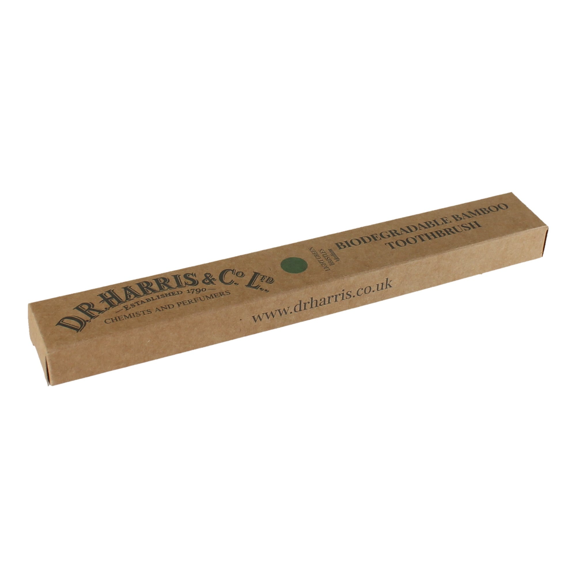 Cepillo de dientes de bambú biodegradable con cerdas verdes claras DR Harris