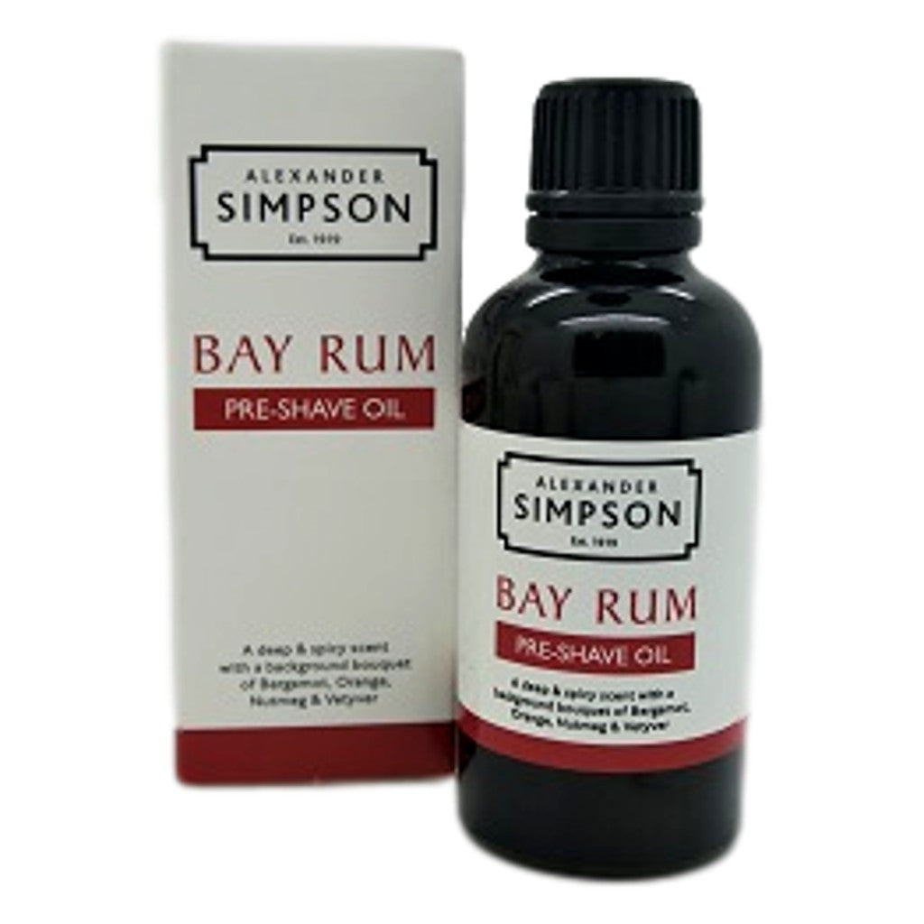 Alexander Simpson Est. 1919 Pre-Shave Oil Bay Rum 50ml - Cyril R. Salter | Trade Suppliers of Luxury Grooming Products