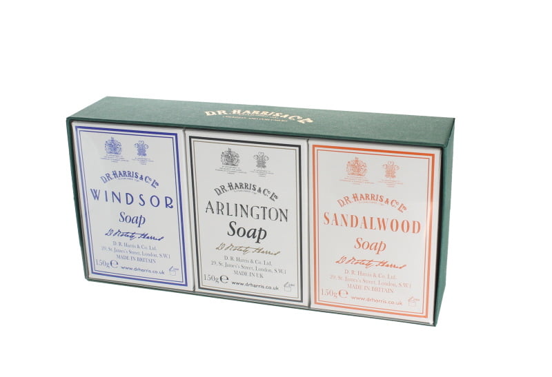DR Harris Windsor, Arlington y Sandalwood- Trío de jabones de baño